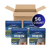 TENA Men Adult Incontinence Underwear Maximum, XXLarge, 56 count (Waist size 55in-66in)