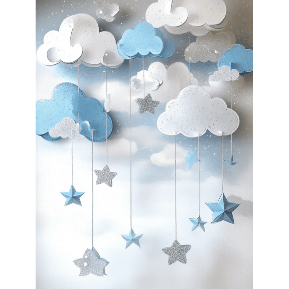 Blue Clouds and Stars Wall Art Canvas Prints，Suitable for Living Room，Bedroom，Nursery，Kids Room，Office Decoration