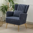 thumbnail image 2 of Fabric Accent Chair Set of 1,Mid Century Modern Armchairs with Pillow, 8.5" Thick Cushions & Gold Legs, Upholstered Comfy Living Room/Bedroom Chairs, Blue, 2 of 14