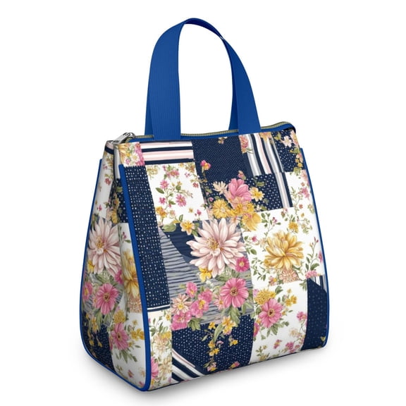 Pioneer Flower Floral Print Pattern Insulated Lunch Bag for Women & Adults,Large Portable Soft Cooler Lunch Bag,Thermal Food Storage Tote with Pearl Cotton,8.66L,8.75x5.75x9.5 Inch
