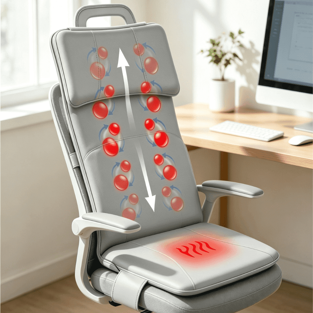 Sanie Back Massage Pad with Rail-Guided Shiatsu Nodes – Portable Full Back Massager for Neck Shoulder Waist – Ergonomic Massage Cushion with Seat Heating – Low Noise Massage Mat for Home Office