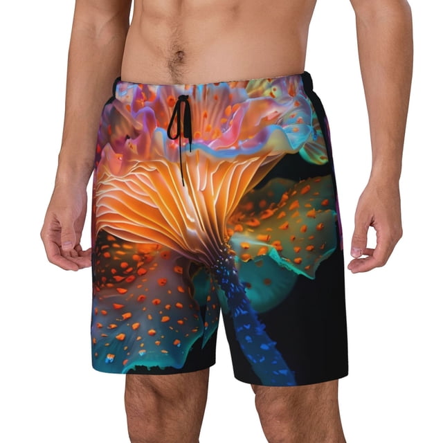 Balery Bioluminescent Underwater Flower Bañador para hombre, shorts de playa de secado rápido con entrepierna y forro de compresión-3X-Large