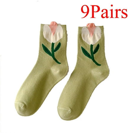 

9 Pairs Breathable Creative French Style Socks for Women