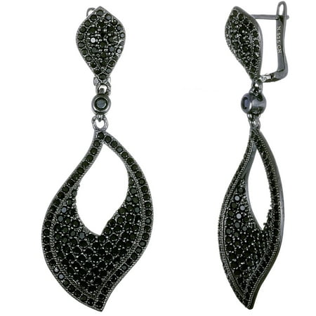 Lesa Michele Black Onyx Cubic Zirconia Sterling Silver Open Teardrop Earrings