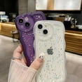 thumbnail image 2 of Designed for iPhone Case,Cute Wave Frame Glitter Sparkle Sparkly Star Clear Camera Lens Protection Shockproof Protective Cover Phone Case (iPhone 12,White), 2 of 5