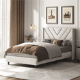 thumbnail image 1 of Fullfurnique Upholstered Platform Bed Frame with Tufted Headboard, Twin, Beige, 1 of 10
