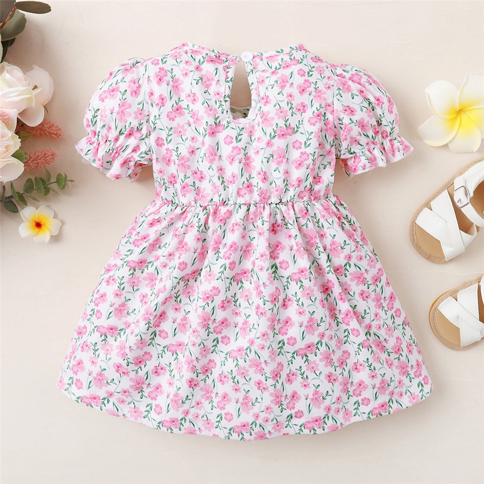 Big Kid Girl Dress Youth Dresses Size 16 Girls Summer Short Sleeved Small Floral Pink Bow In A Princess Dress for Children 1 To 6 Girls