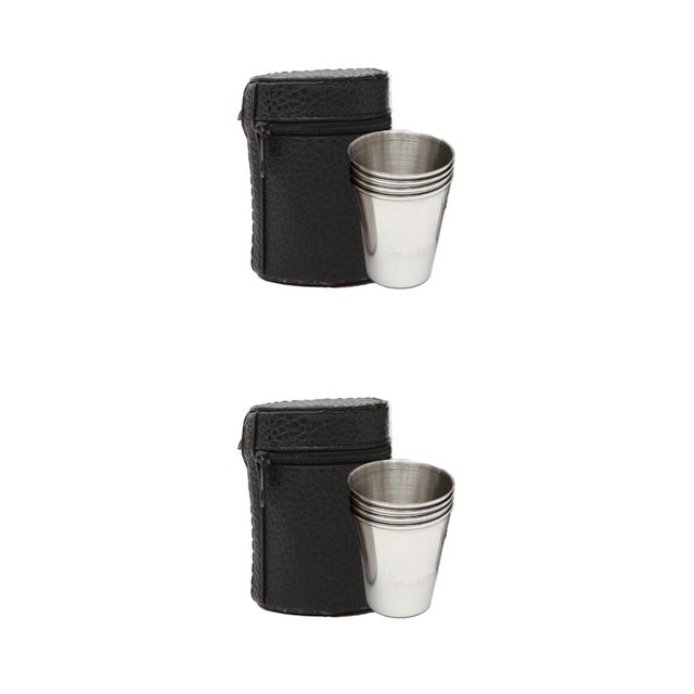 Naiovety Juego de 4 tazas de acero inoxidable para exteriores Mini con bolsa de cuero cubierta Type1 NO1