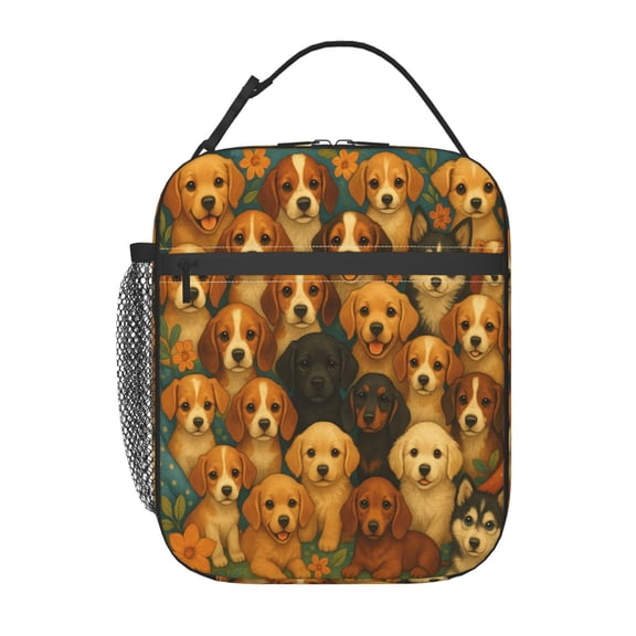 Cute Dogs Pattern Lunch Bag Portable Thermal Lunch Box for Men and Women