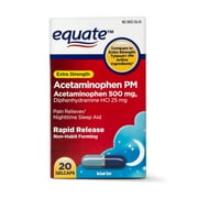 Equate Extra Strength Acetaminophen PM Pain Reliever/Sleep Aid Rapid Release Gel-caps, 500 mg, 20 Count