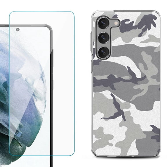 Shockproof Fashion Phone Case for Samsung Galaxy S23  / S23 Plus 5G, with Tempered Glass Screen Protector, by OneToughShield ® - Urban Camo