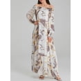 thumbnail image 6 of Michellecmm Women's Summer Belted Dress Off Shoulder Long Sleeve Abstract Print Long Dress Chiffon Dress, 6 of 9