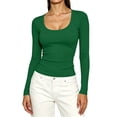 thumbnail image 5 of SuTry Womens Scoop Neck Top Long Sleeve Ribbed Knit Slim Fit Stretch Fabric Basic Tee Shirt Casual Everyday Wardrobe Staple, 5 of 7