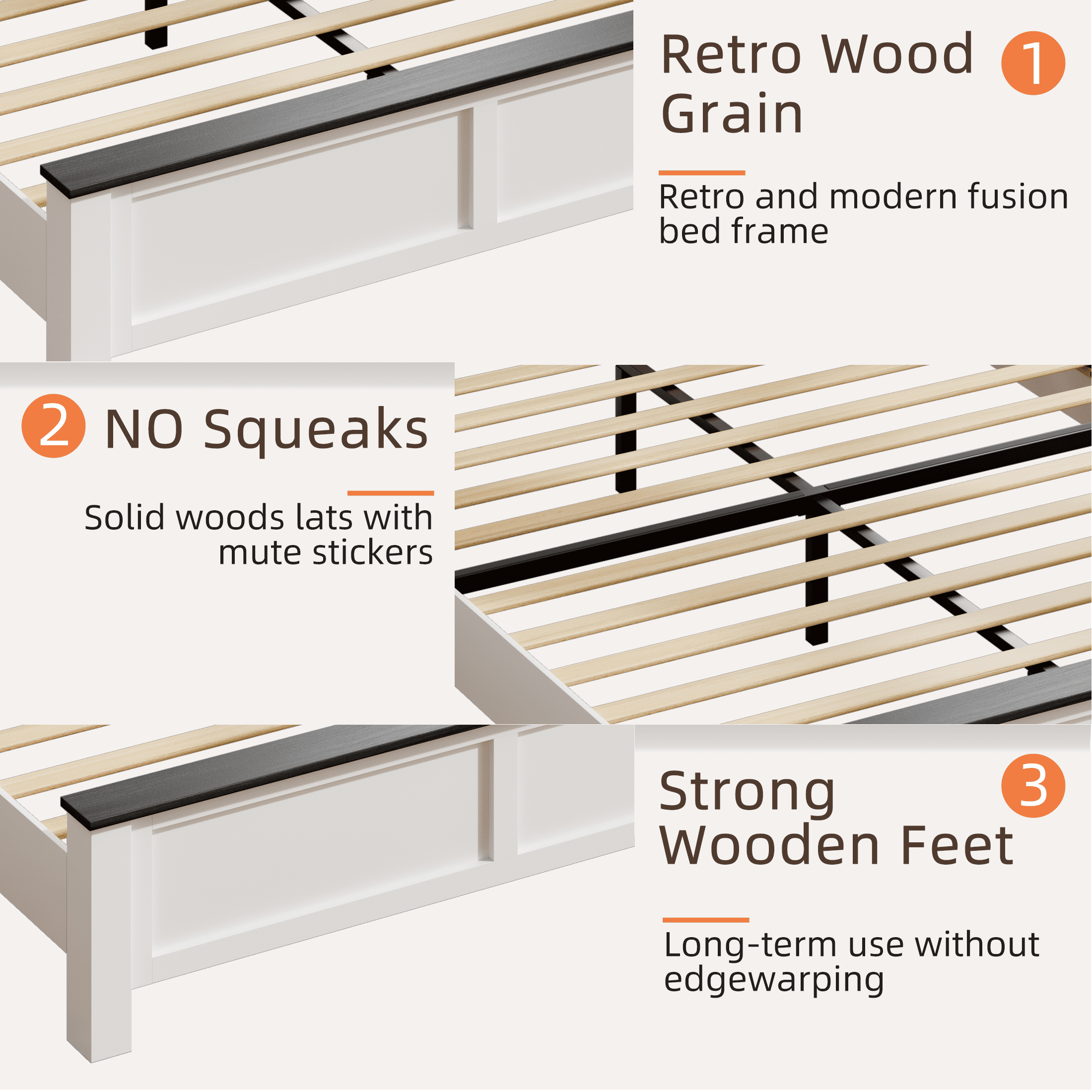 PAPROOS Twin Bed Frame with Charging Station and LED Light, Twin Size wood Platform Bed with Headboard and Footboard, No Box Spring Needed, White&Brown