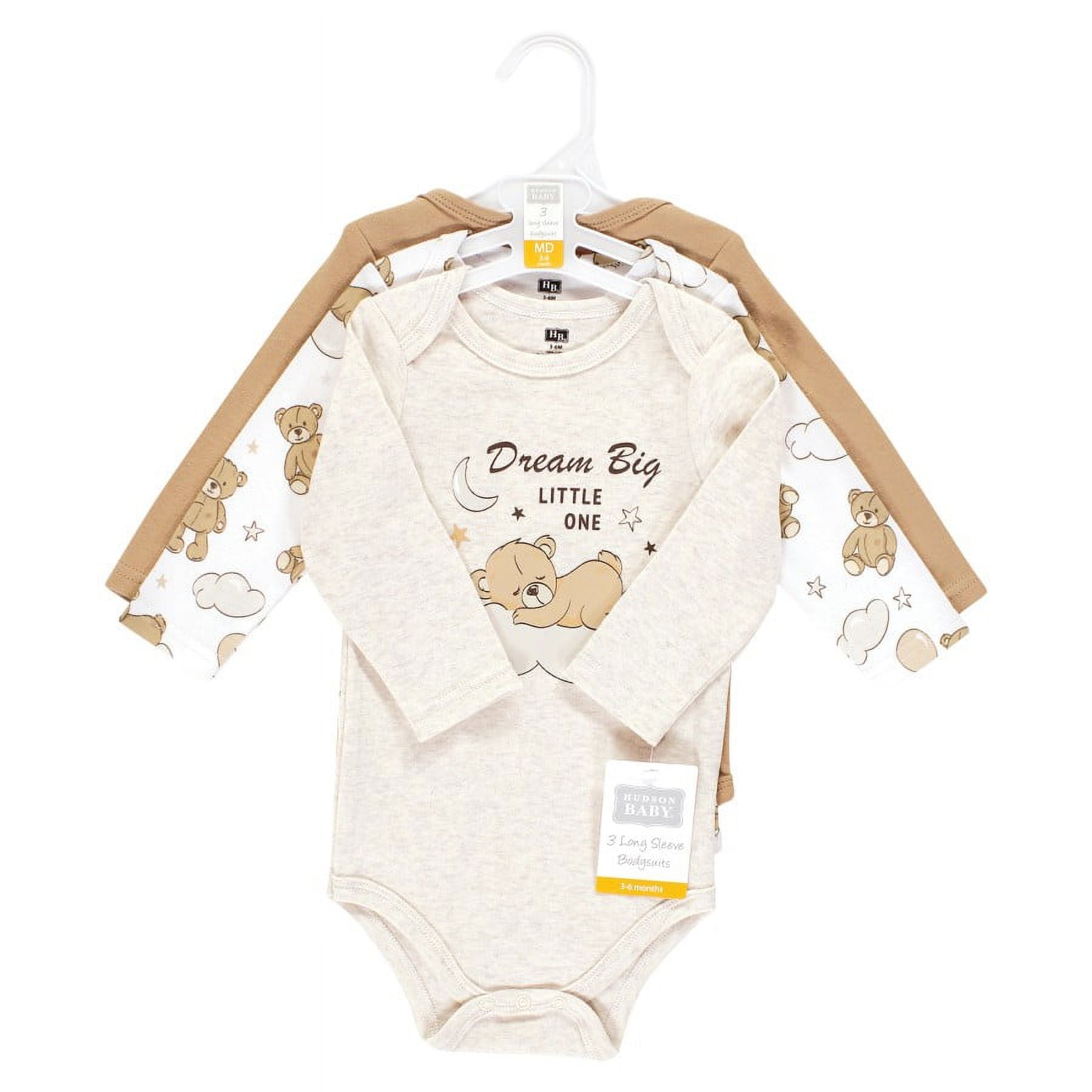 Hudson Baby Cotton Long-Sleeve Bodysuits, 3- Pack, Newborn- 24 Months