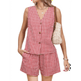 thumbnail image 1 of Traje Corto de Dos Piezas para Mujer, de , con Cuadros, Chaleco Rojo, Talla XL, 1 of 7