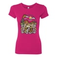 thumbnail image 2 of Wild Bobby Trendy Landscape With Daisies Cactus Monarch Butterfly Nature Lover Women Slim Fit Junior Tee, Raspberry, Large, 2 of 6