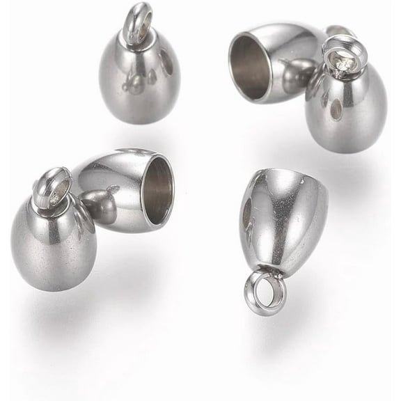 Tarnish Resistant 201 Stainless Steel Cord Ends End Caps Stainless Steel Color 8.5x5mm Hole: 2mm Inner Diameter: 4mm
