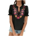 thumbnail image 1 of Vestidos Casuales Para Mujer, Blusas De Mujer De Moda Suéter de manga corta con cuello en V y bordado de lino sintético para mujer, top de moda, 1 of 5