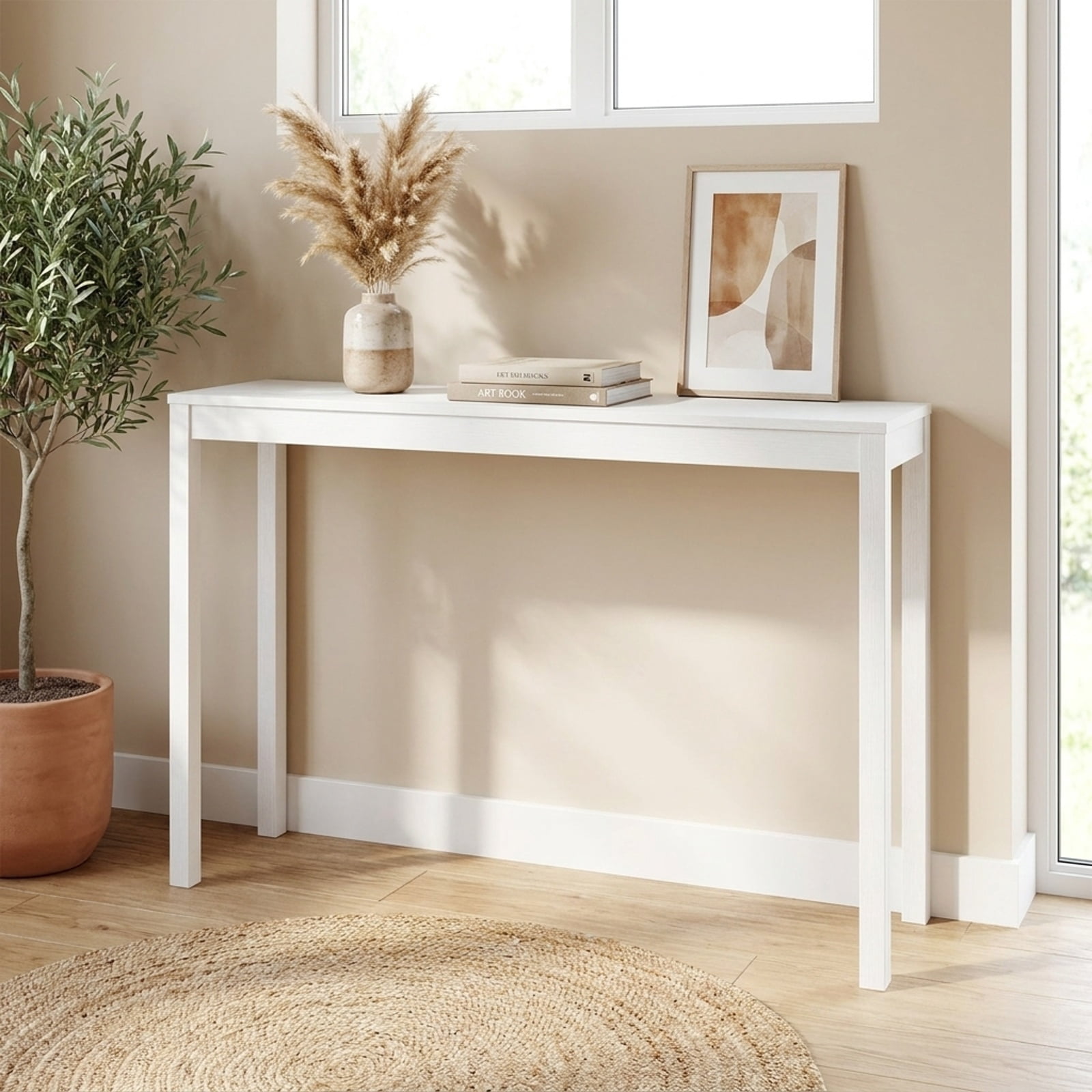 Furnibear Wooden Console Table Modern Farmhouse Narrow Sofa Table with Thickened Top for Entryway Hallway and Living Room, White