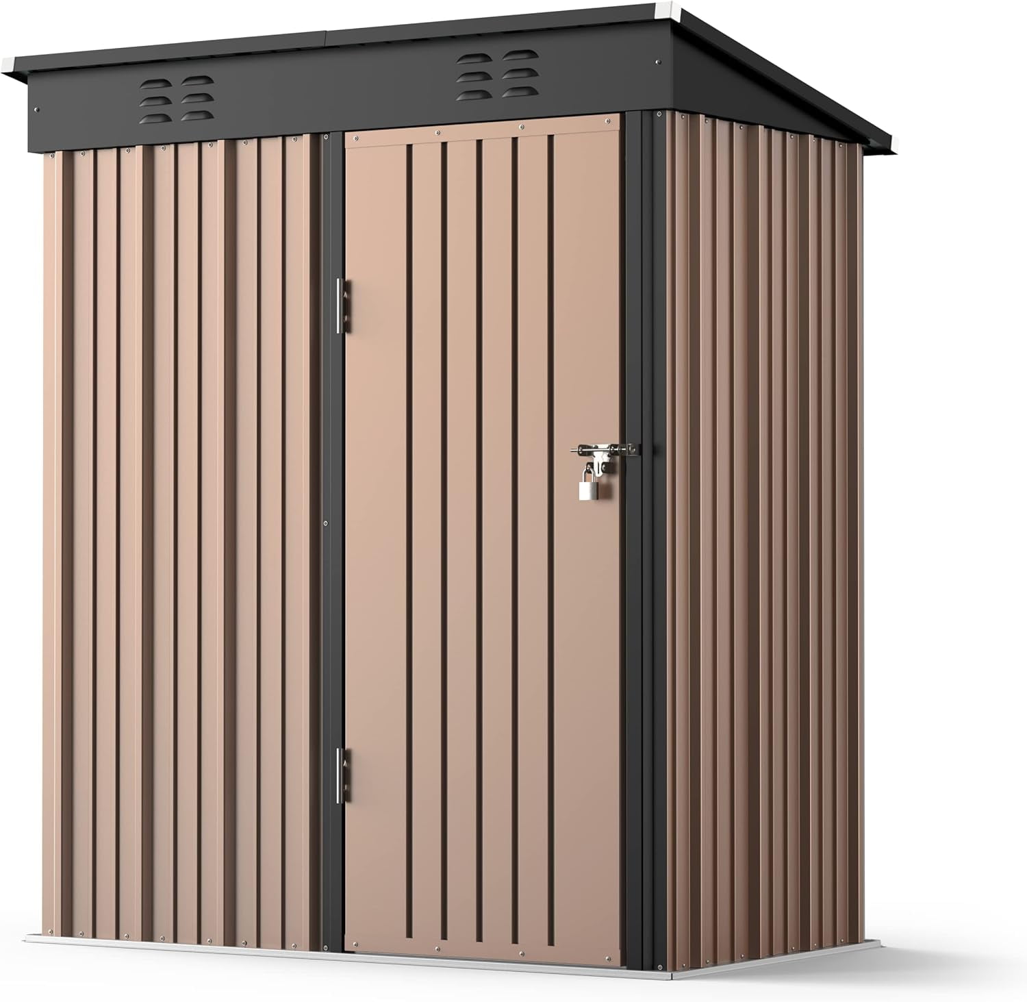 Lofka Outdoor Storage Shed,5'x 3' Metal Garden Shed with Single Lockable Door, All-Weather Galvanized Steel, Compact Space Saver for Garden Tools| Patio,  Brown(Cobertizo de almacenamiento)