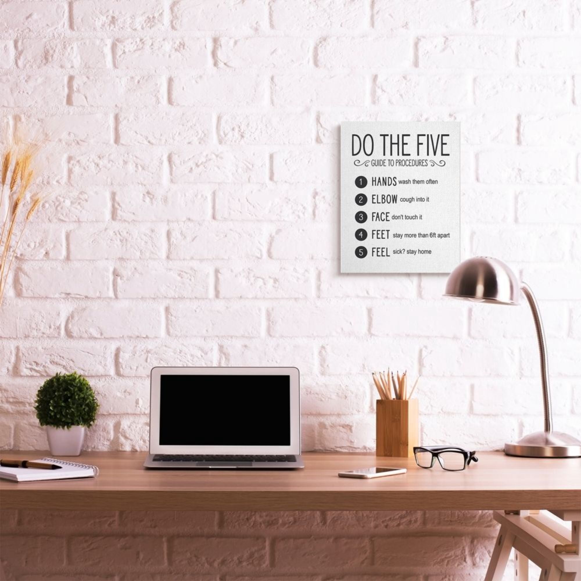 Stupell Industries Five Procedures of Cleanliness Virus Office Sign Canvas Wall Art Design by Lettered and Lined, 16" x 20"