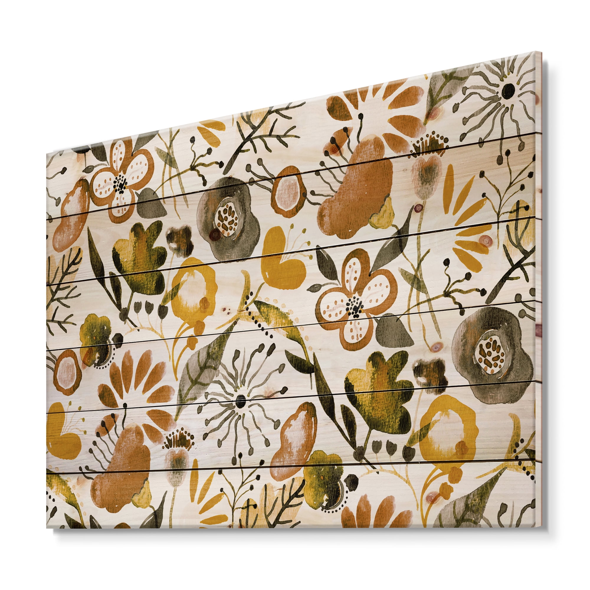 Designart 'Vital Abundance Of Wildflowers I' Modern Print on Natural Pine Wood