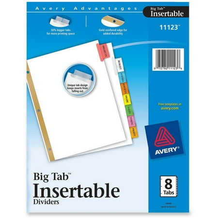 - Avery Big Tab White Insertable Dividers - Gold Reinforced - 8 Blank Tab(s) - 8 Tab(s)/Set - 8.5