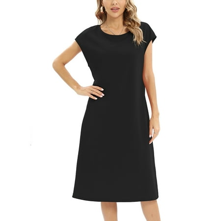 

WBQ Women s Nightgown Short Sleeve Crewneck Nightshirt Over-Knee Length Nightdress Sleepwear Ladies Summer Casual Tshirt Dresses Plain Simple Beach Dress S-2XL
