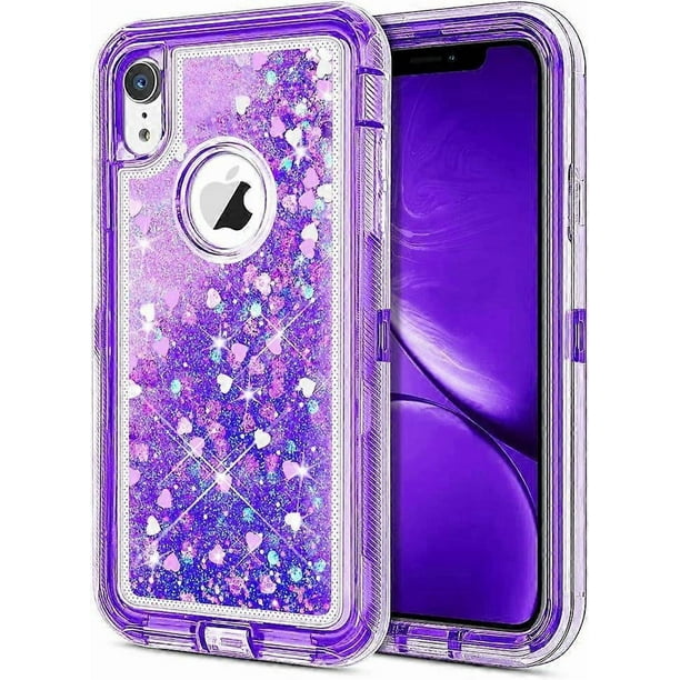 for iPhone XR Glitter Case for Girls Bling Liquid Defender 10r Shell for Women Heavy Duty Shockproof Full Body Protective Hard PC Bumper Soft TPU Back