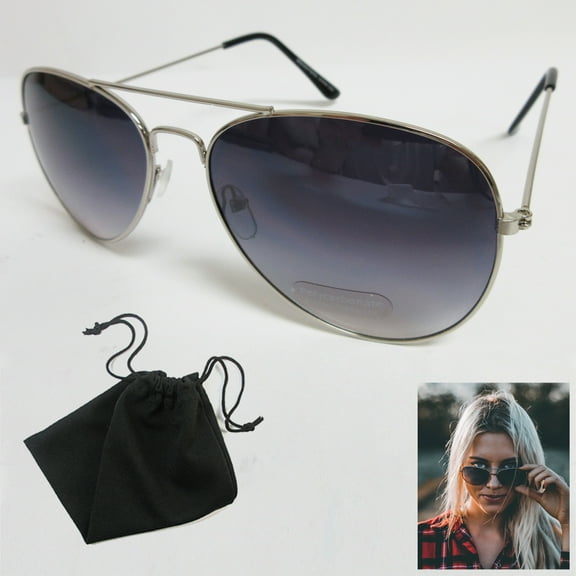 Pilot Sunglasses Retro Vintage Black Lens Police Classic Metal Frame Shades New