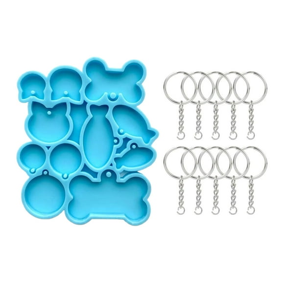 Dog Bone Shaped Tag Resin Mold Silicone Kit for Tag Fish Keychain Mold Round Pendant Epoxy Casting Molds with for Ke