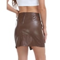 thumbnail image 6 of HDE Women's Faux Leather Skirt High Waisted Mini Skirt with Slit Brown L, 6 of 6