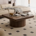 thumbnail image 1 of Mesa de café cuadrada de 34,6'' para sala de estar, tapa de chapa de madera moderna con patrón de parquet y base cilíndrica, mesa engrosada, fácil montaje, 1 of 5