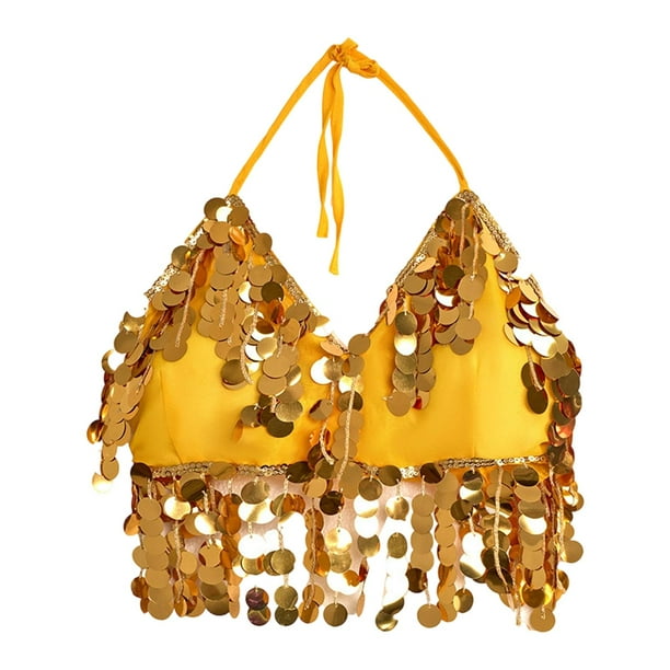 Sujetador para danza del vientre, ropa de club, regalo de carnaval, accesorios llamativos, atuendo de baile Oro