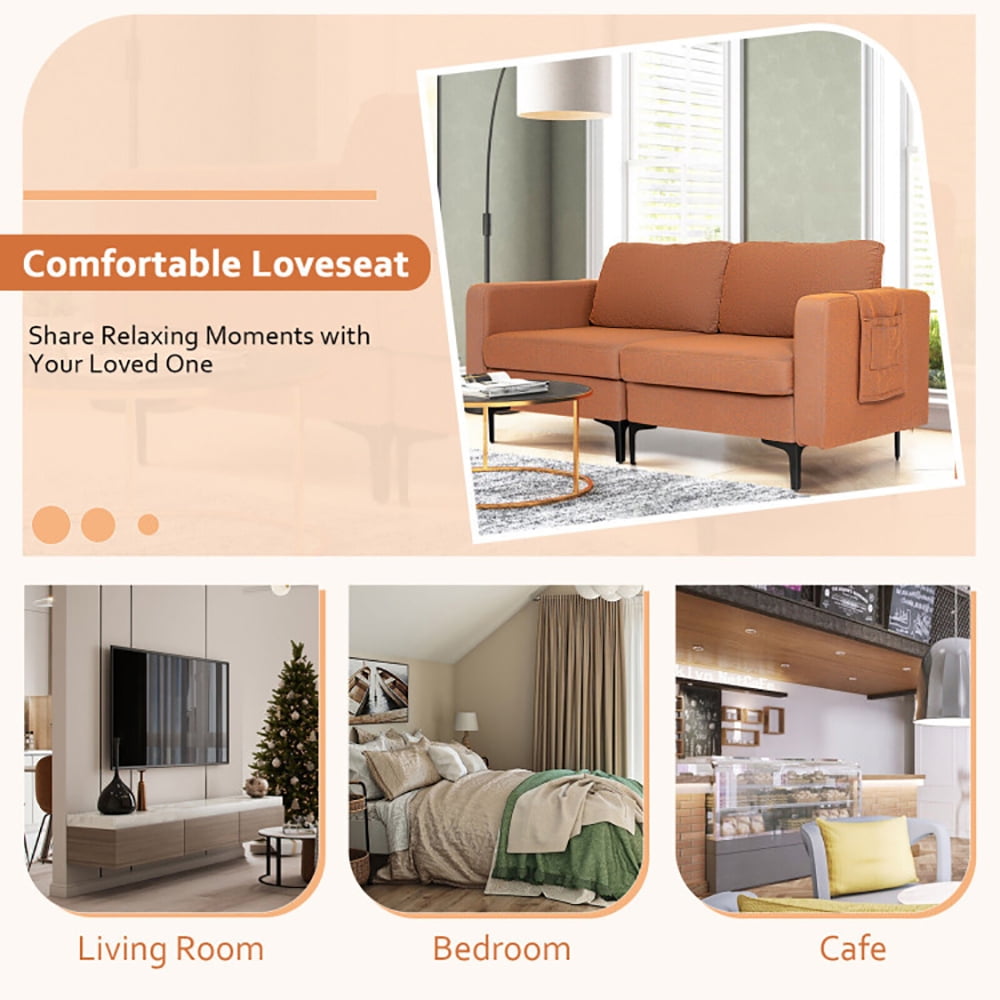 Finihen Loveseat Sofa, Modern Loveseat Sofa Couch with Side Storage Pocket and Sponged Padded Seat Cushions, for Living Room, Bedroom, Orange Finihen Loveseat Sofa, Modern Loveseat Sofa Couch with Side Storage Pocket and Sponged Padded Seat Cushions, for Living Room, Bedroom, Orange