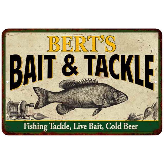BERT'S Bait & Tackle Metal Sign Man Cave 8x12 208120016456