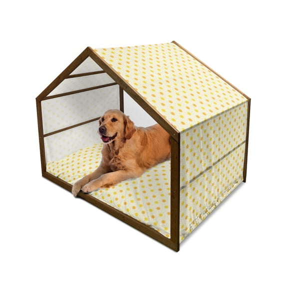 Summer Pet House, Geometric Sun Motif on a Background with Little Dots Seasonal Pattern, Outdoor & Indoor Portable Dog Kennel with Pillow and Cover, 5 Sizes, Orange Yellow and Cream, by Ambesonne