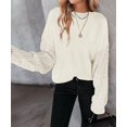 thumbnail image 2 of Women's 2023 Fall Long Sleeve Crew Neck Solid Color Cable Knit Chunky Casual Oversized Pullover, 2 of 5