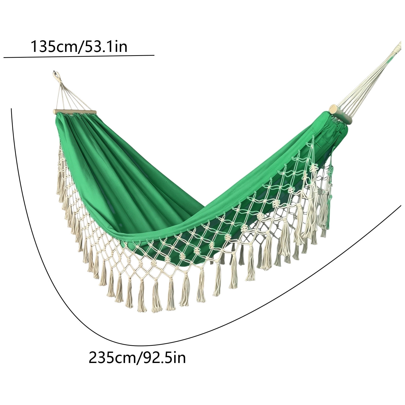 Double Camping Hammock With Boho Fringe Tassels - Anti-Tip Heavy Duty Canvas Outdoor Swing Bed 92.5x53.1in For Backyard Patio Porch Garden Travel