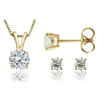 Chetan Collection 0.85 Carat T.W. Diamond 10kt Yellow Gold Round-Shape Pendant and Earring Set