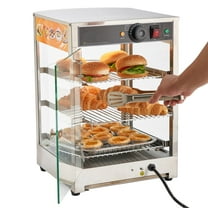 KFFKFF 3-Tier Commercial Food Warmer Display, 800W Food Display with LED Lighting, Adjustable Shelves, Stainless Steel Construction, 86℉~185℉ Air Heating, 60L Capacity for Burgers, Pizza, Bread