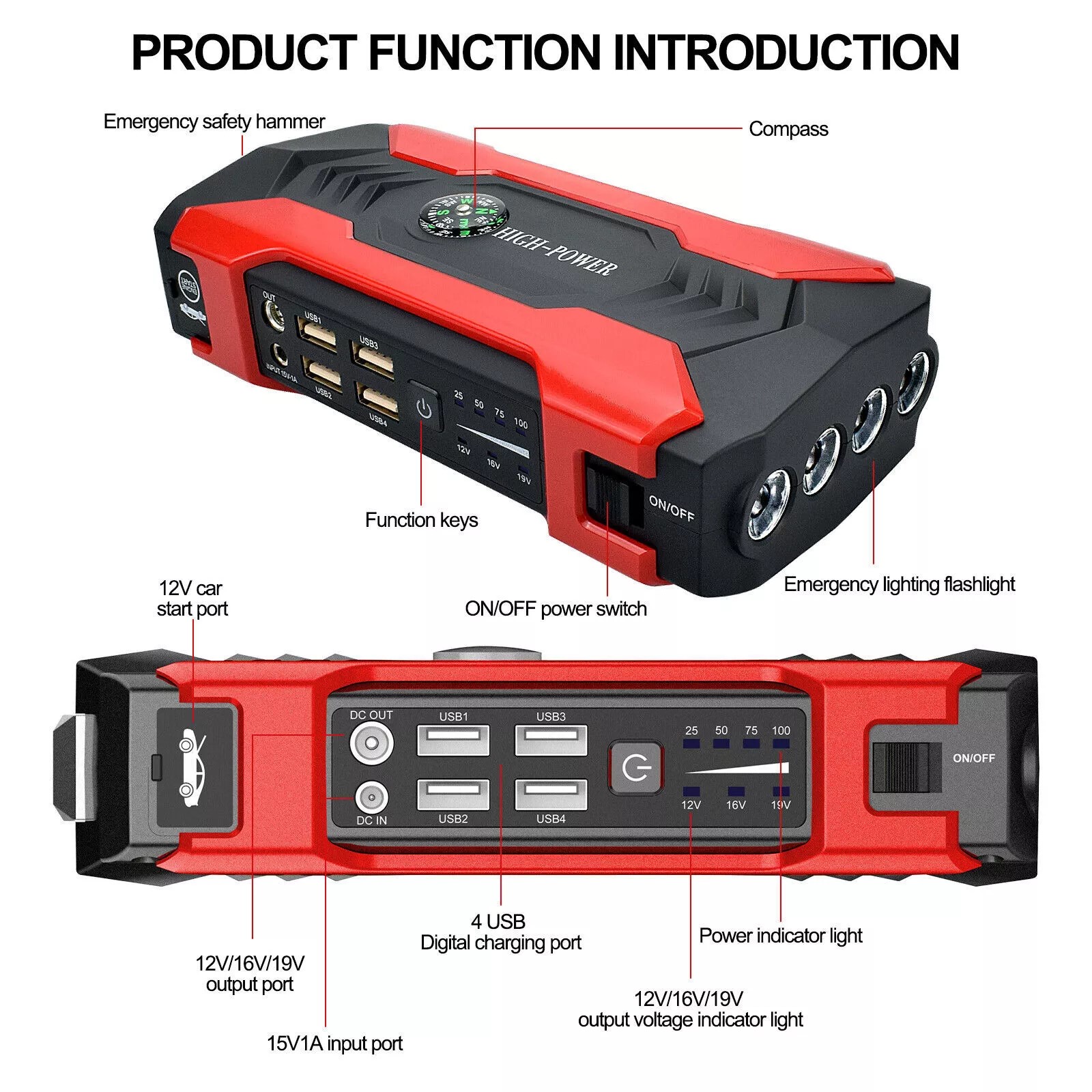 Car Jump Starter Booster Jumper Box Power Bank Battery Charger Portable 99800mAh