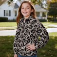 thumbnail image 4 of COEQINE Girls Quarter Zip Sweatshirt Pullover, Loose Fit Long Sleeve Fall Tops with Collar, Soft Polyester Fashion Top for Ages 5-6 Machine Washable, Gray Leopard Print, 4 of 7