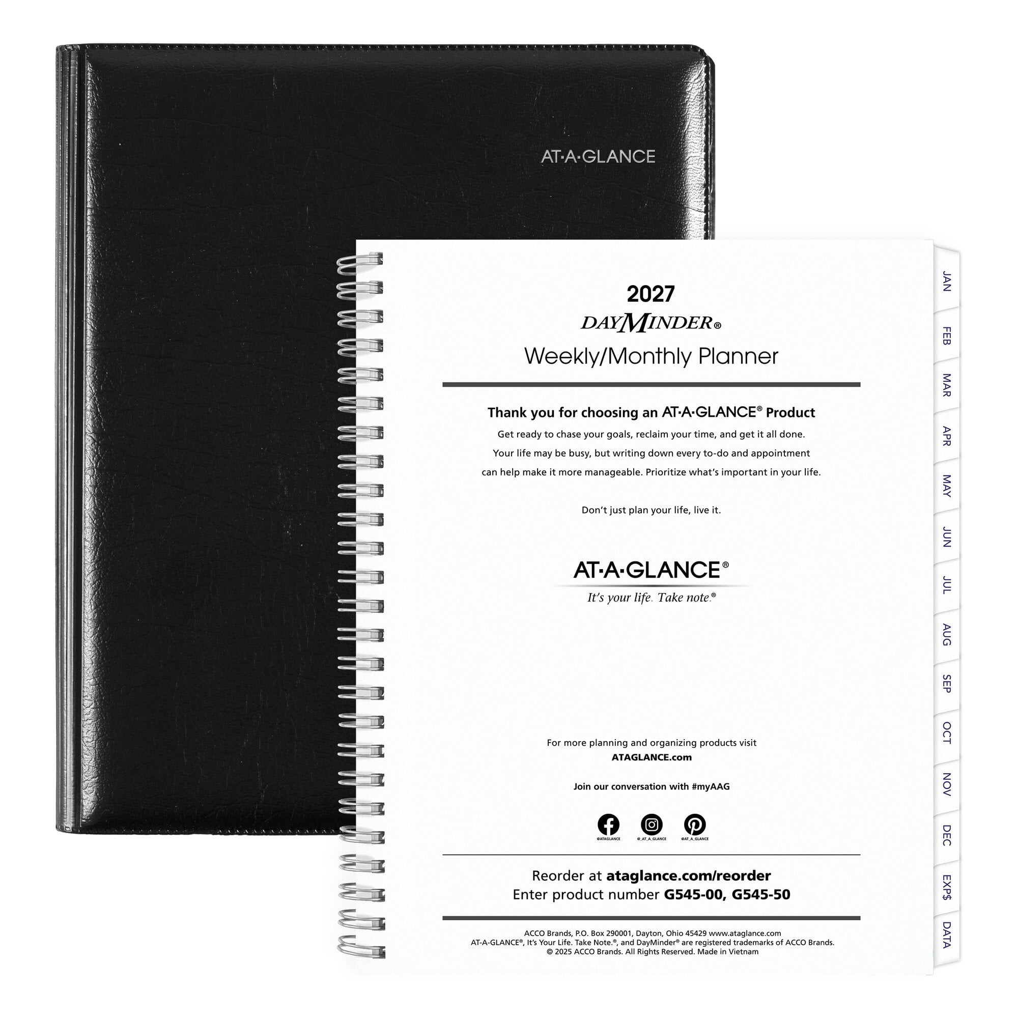 AT-A-GLANCE DayMinder Executive 2027 Refillable Weekly Monthly Planner Black