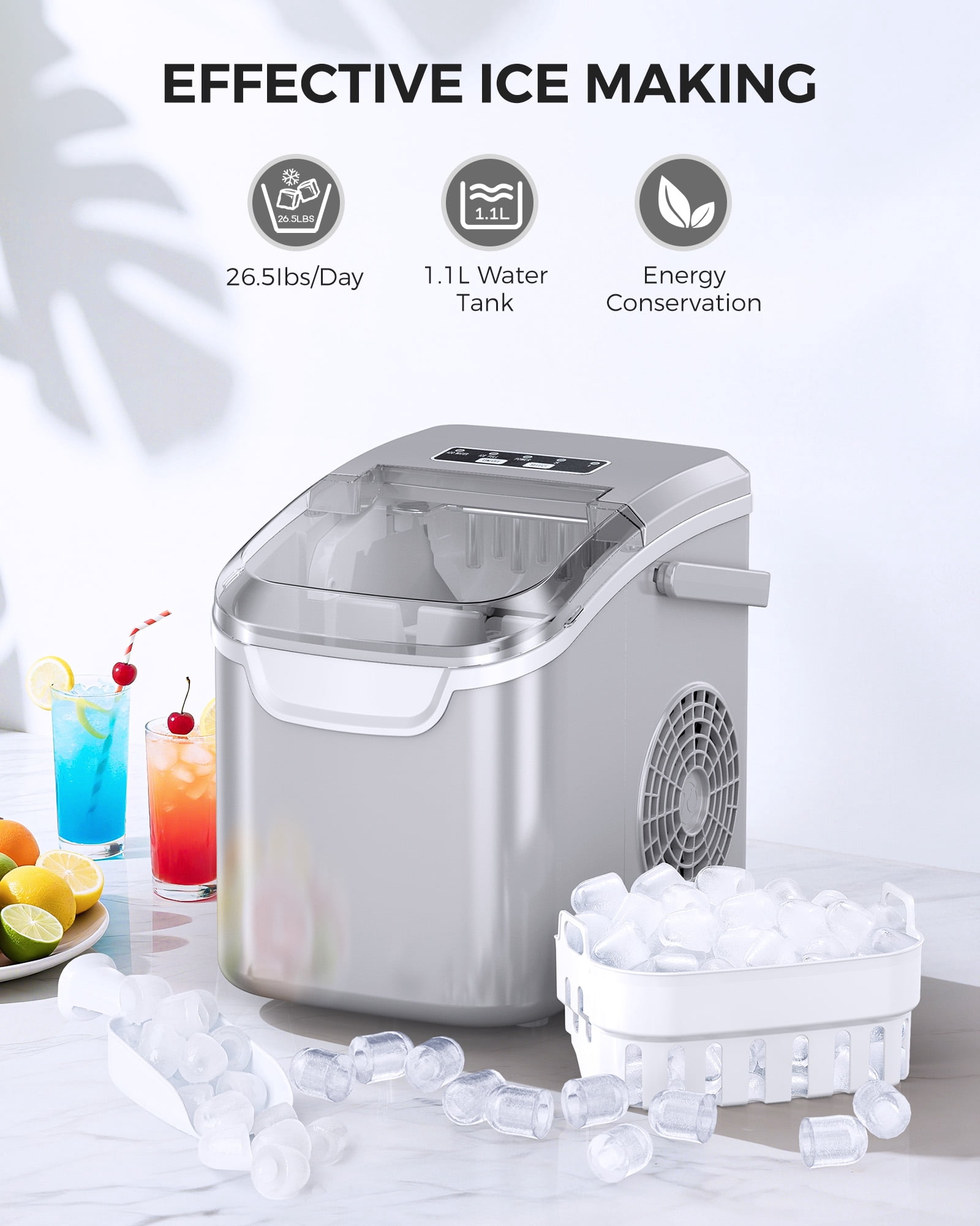 CRZOE Ice Maker Machine For Countertop, Portable Ice Maker Machine With Handel, Self-Cleaning Ice Maker, 26Lbs/24H, 9 Ice Cubes Ready In 8 Mins, For Home/Office/Kitchen