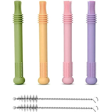 

Flexible Hollow Teething Tubes for Infants - Easy to Hold and Clean Teething Straws for Babies Safe Hallowed Teething Tube for Babies Quality Teething Tubes for Babies 6-12 Months (4 Tubes)