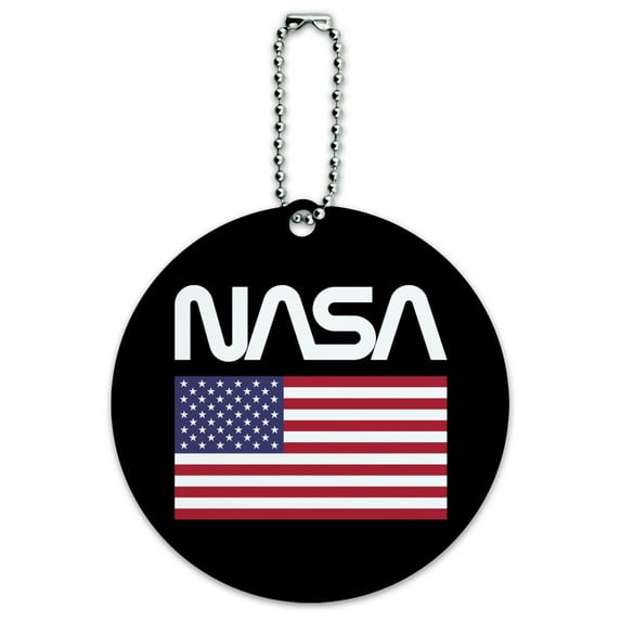 NASA Official Worm Logo United States USA Flag Round Luggage ID Tag Card Suitcase Carry-On