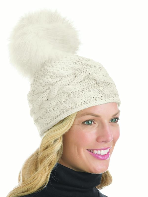 Cable Knit Hat with Large Pom Pom 