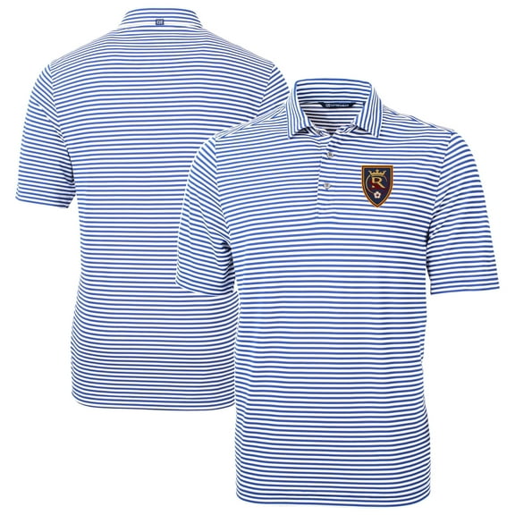 Men's-Cutter & Buck Blue Real Salt Lake Virtue Eco Pique Stripe Recycled Polo